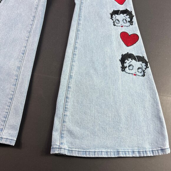 Dolls Kill X Betty Boop Jeans Women 31x32* Flare Mid Rise Light Blue Denim Tag L - Picture 5 of 16